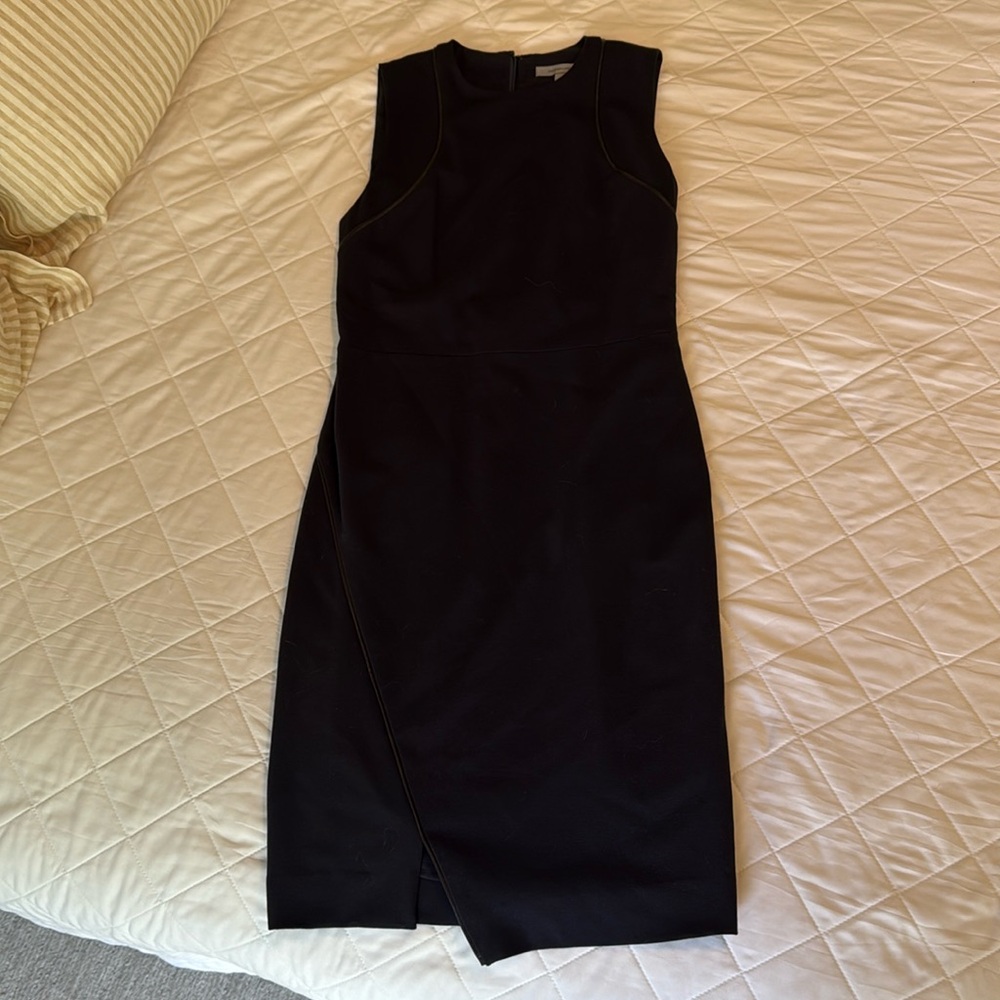 Navy blue sleeveless work dress